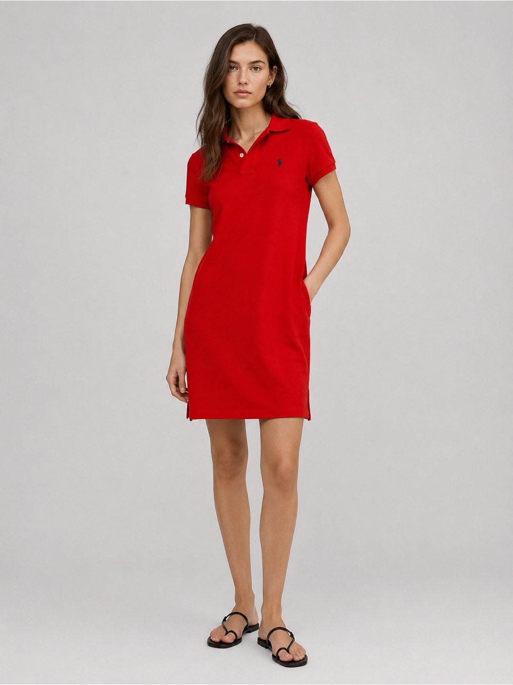 Polo Ralph Lauren The Mesh Mini Cotton Dress Red Short Sleeve
